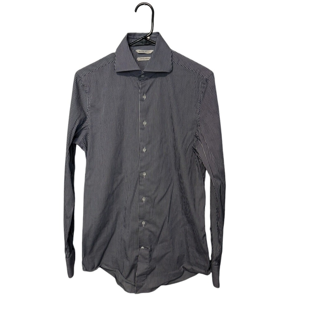 Suitsupply Shirt Mens Medium 15.5 Blue Striped Cotton Stretch Long Sleeve